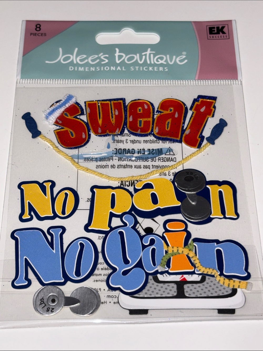 Jolee's Boutique SWEAT Dimensional Stickers - 'Sweat No Pain No Gain'